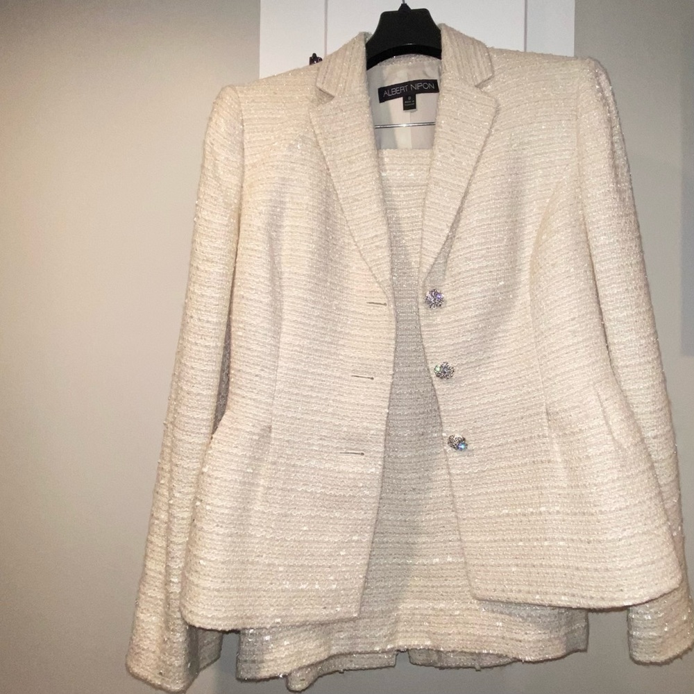 Albert Nipón cream dress suit, size 8